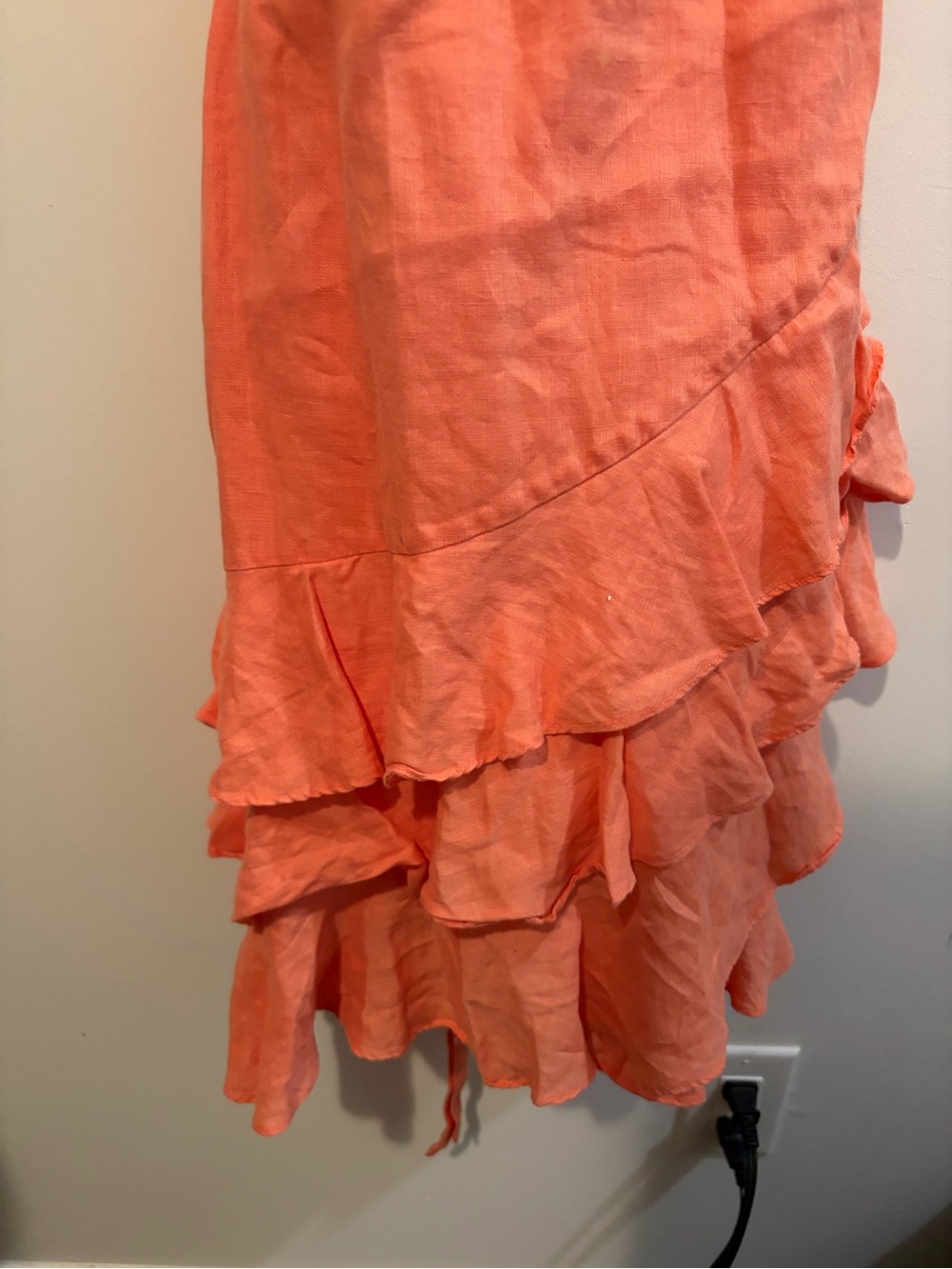 Ralph Lauren Peach 100% Linen A-Line Ruffle Halter Midi Wrap Sun Dress Size 12 - Picture 3 of 12